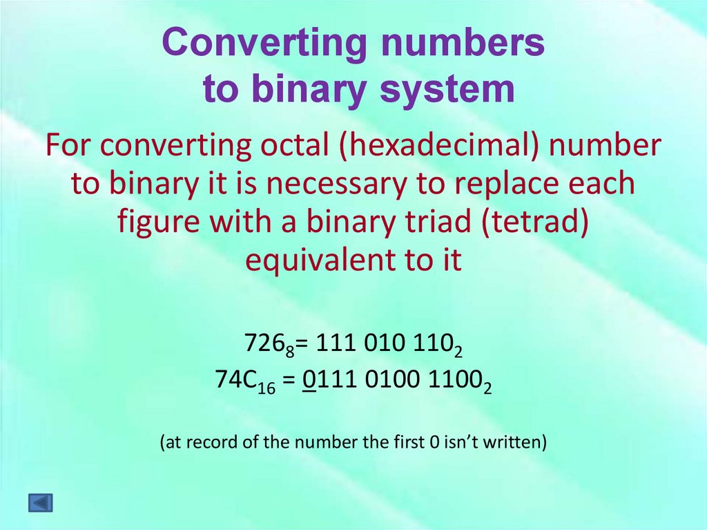 Converting numbers to binary system