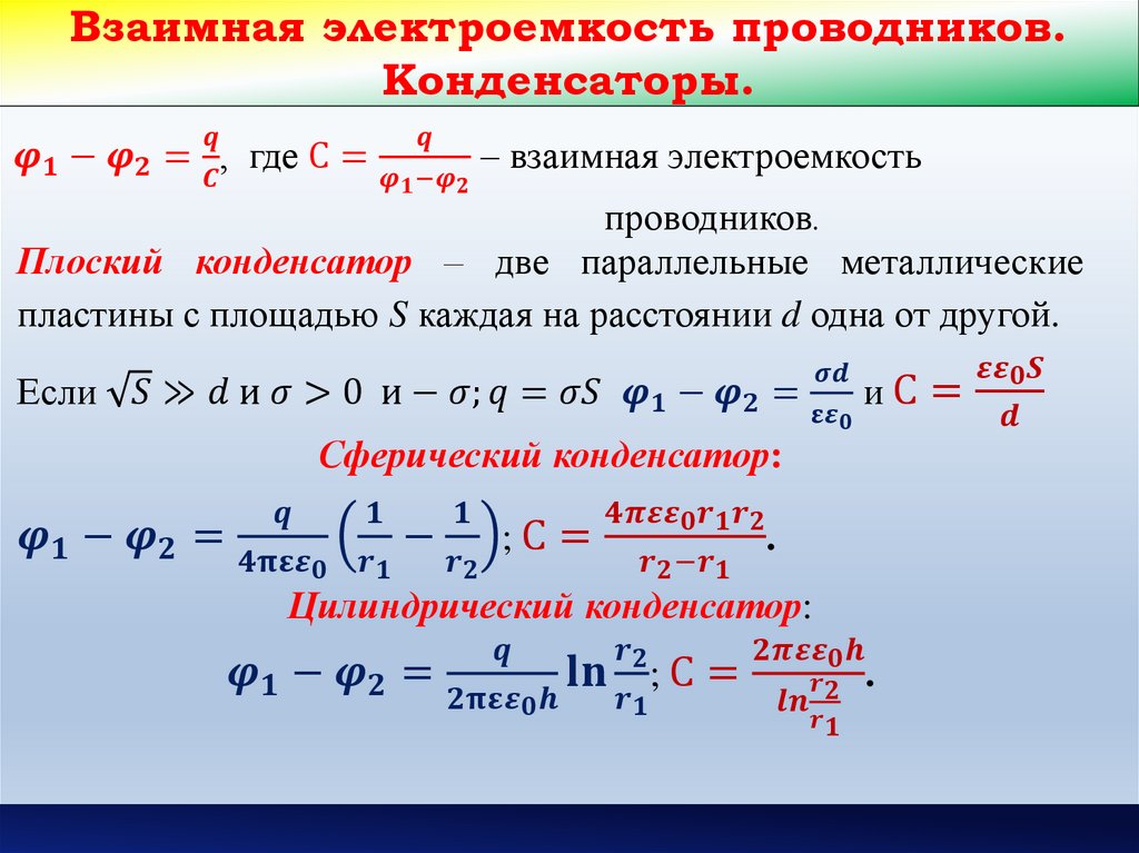 Электроемкость уединенного проводника и конденсатора 10 класс презентация