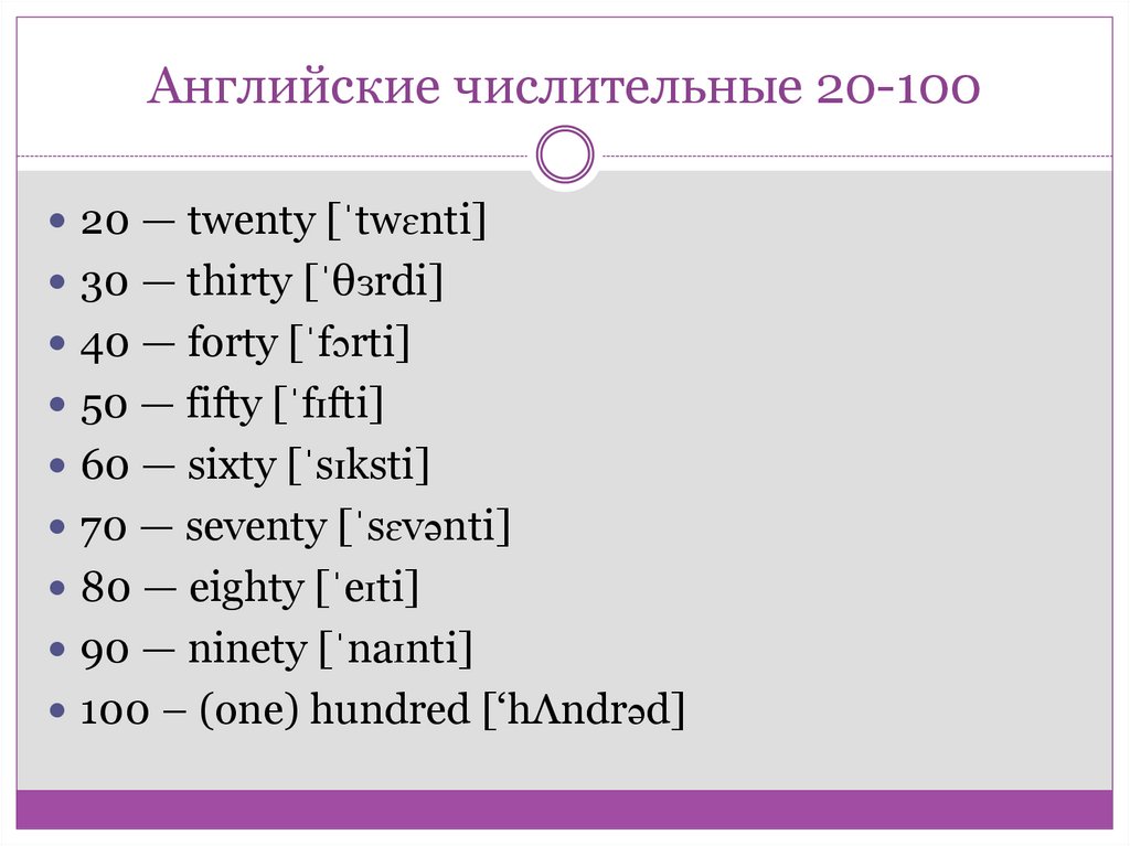 Числительные до 20