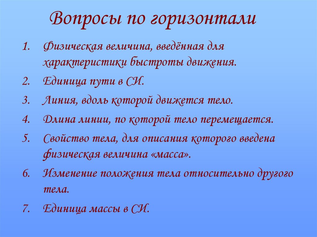 Вопросы по горизонтали