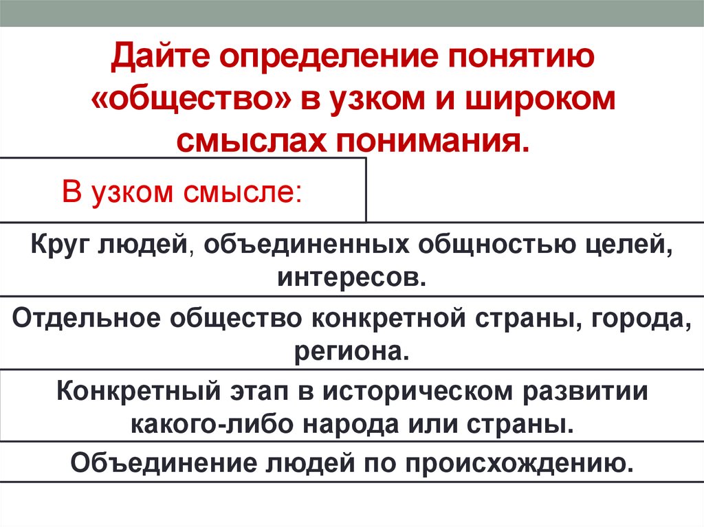 Под обществом в узком смысле понимают