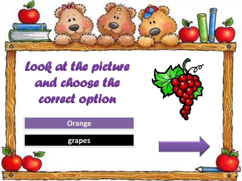 Correct tale. Orange grapes. Background ppt Fruits for Kids grapes.