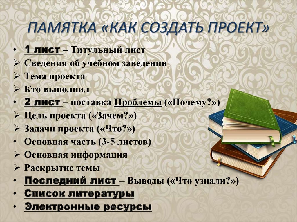 Памятка как сделать проект