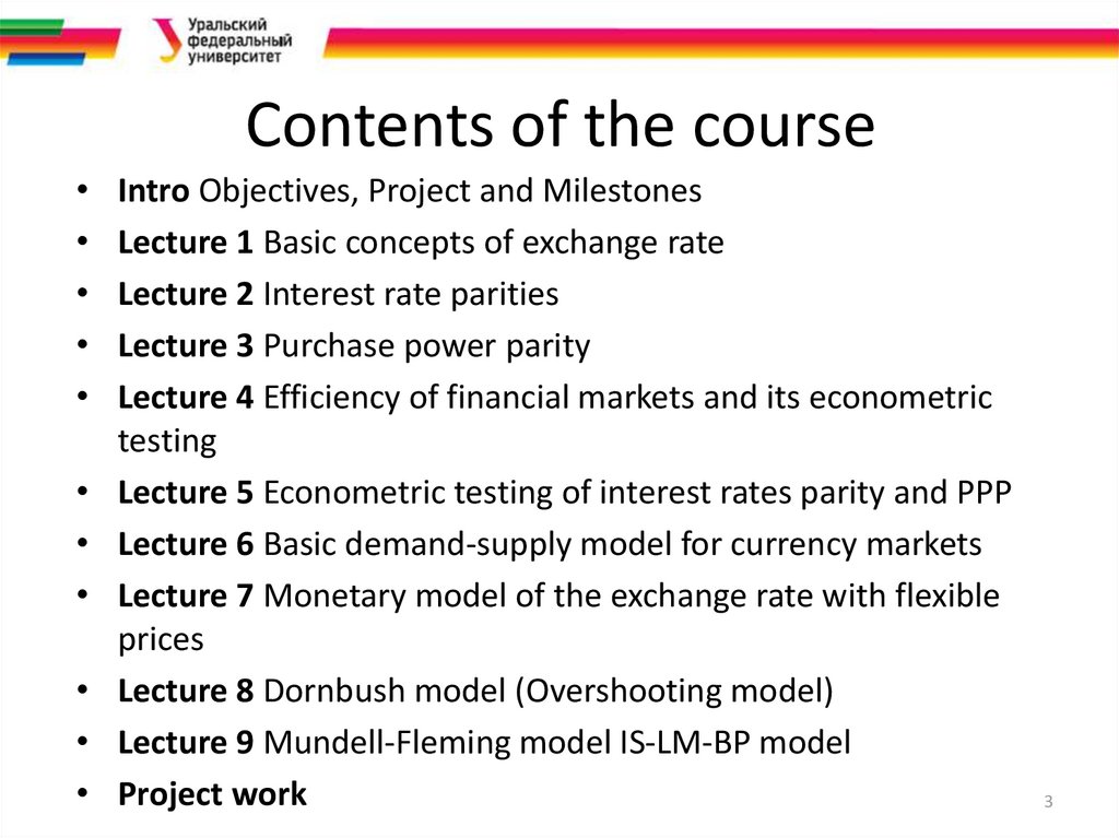 Contents of the course