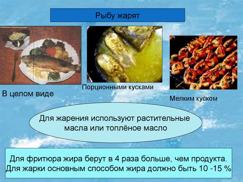 Ассортимент приготовления жареной рыбы
