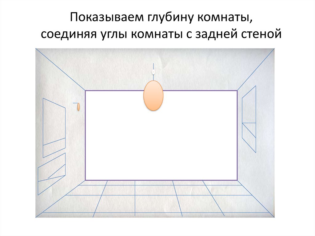 Показываем глубину комнаты, соединяя углы комнаты с задней стеной