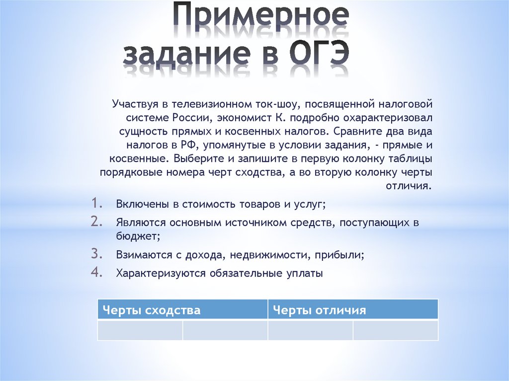 Примерное задание в ОГЭ