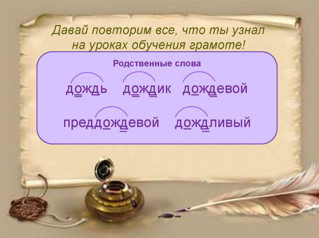 Давай повторим. Дождь родственные слова. Дождливый родственные слова. Родственные слова к слову дождь. Родственные слова дождик.