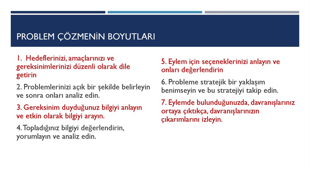 PROBLEM ÇÖZMENİN BOYUTLARI