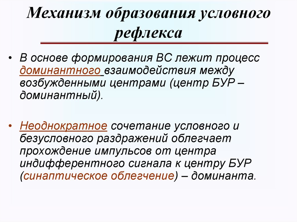 Образование условных рефлексов происходит на базе безусловных