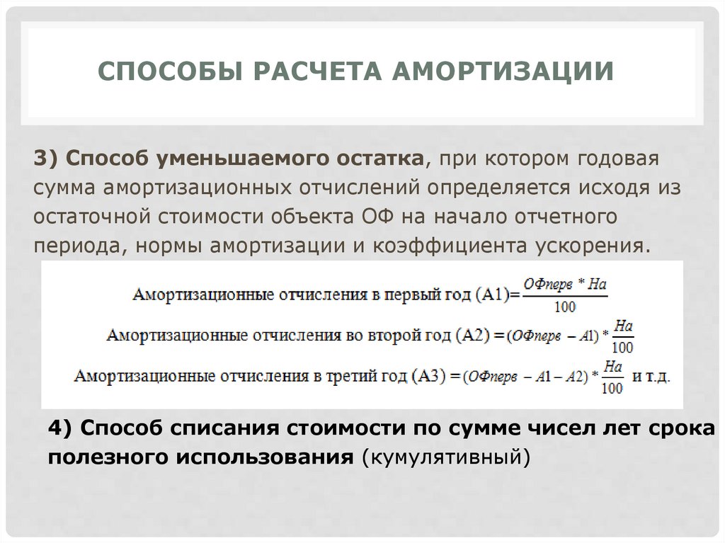 Способы начисления амортизации