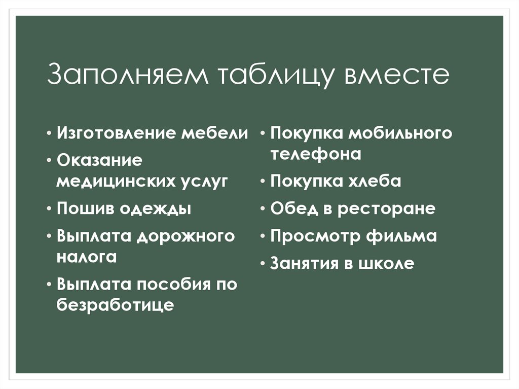 Заполняем таблицу вместе