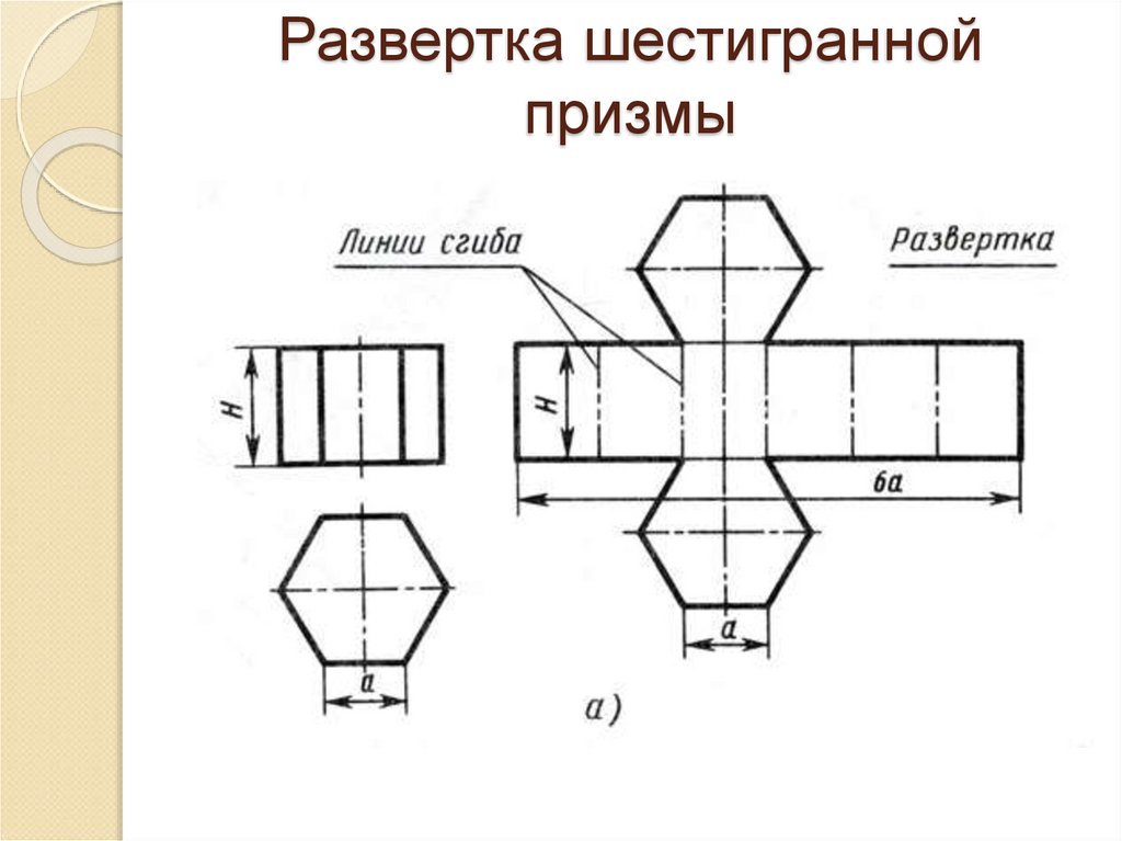 Чертеж развертки шестиугольной призмы