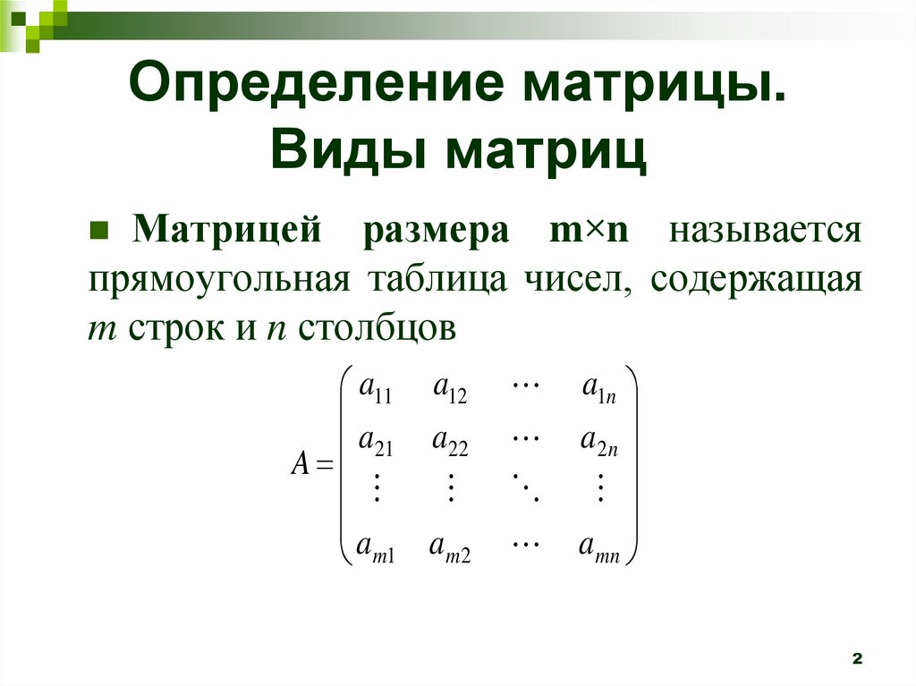 Внешность по матрице. Общий вид матрицы. Таблица в виде матрицы.