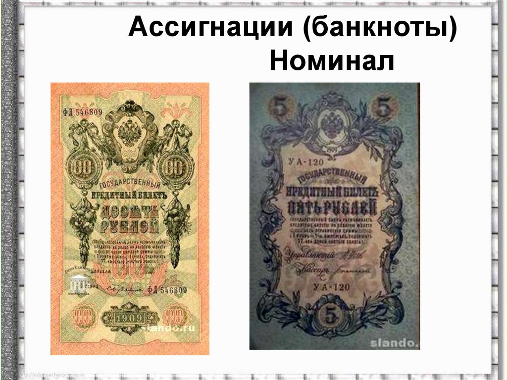 Ассигнации (банкноты) Номинал