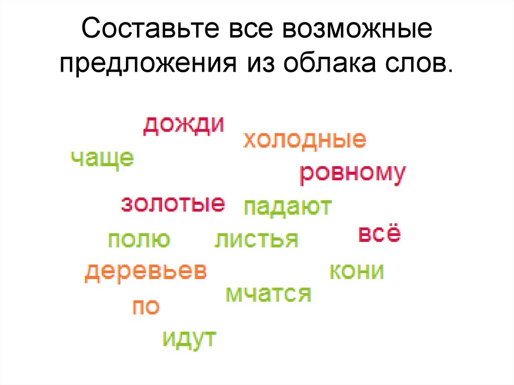 Составьте все возможные предложения из облака слов.