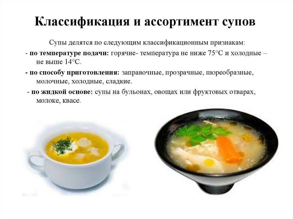 Классификация и ассортимент супов
