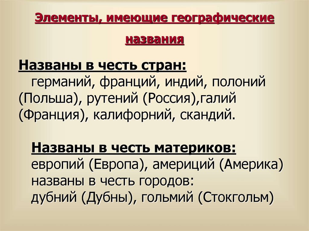 Географические названия химических элементов. Элементы названные в честь географических объектов. Географические названия примеры. Элементы названные в честь стран.