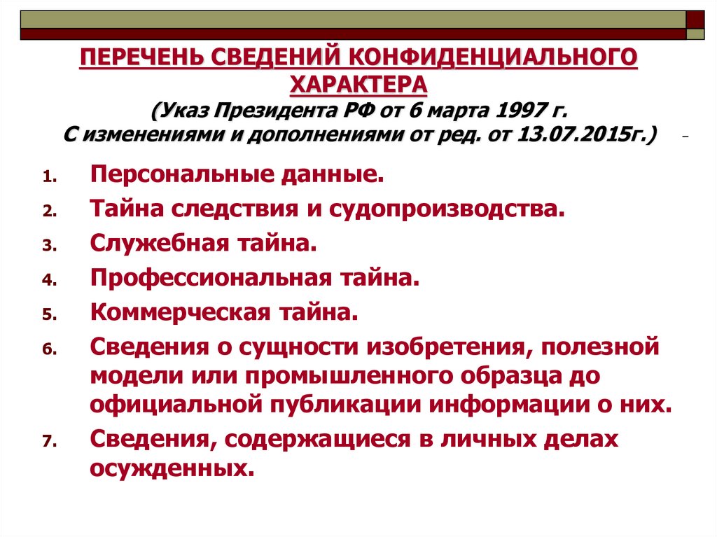Указ президента 188 от 06.03 1997