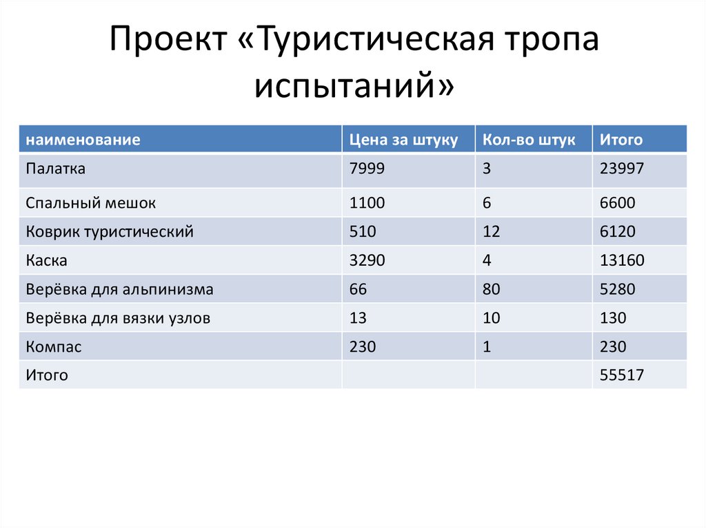 Проект «Туристическая тропа испытаний»