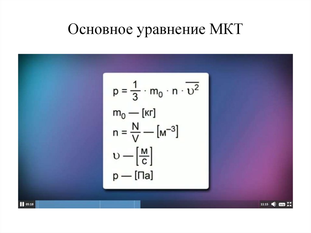 МКТ теңдеуі. Основное уравнение ТД. Основное уравнение МКП. Основные уравнение МКА.