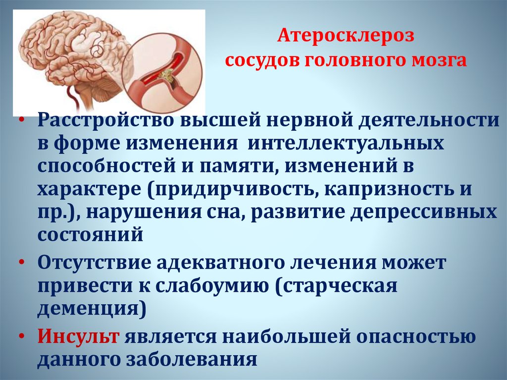 Атеросклероз церебральных сосудов симптомы