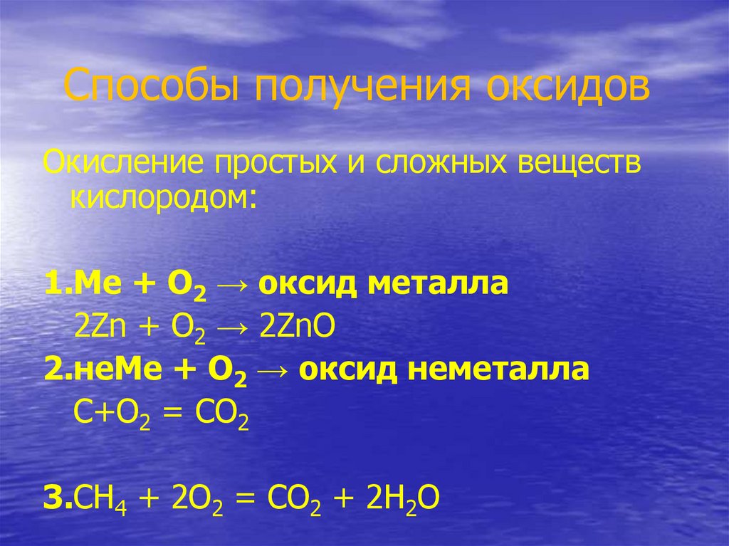 Методы получения оксидов. Взаимодействие оксидов с основаниями. Способы получения оксидов оснований кислот и солей. Основные способы получения оксидов.