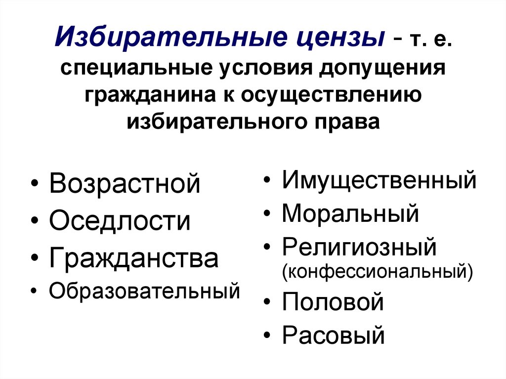 Ценз. Избирательные цензы. Общие и специальные избирательные цензы.. Какие избирательные цензы существуют. Цензовое избирательное право это.