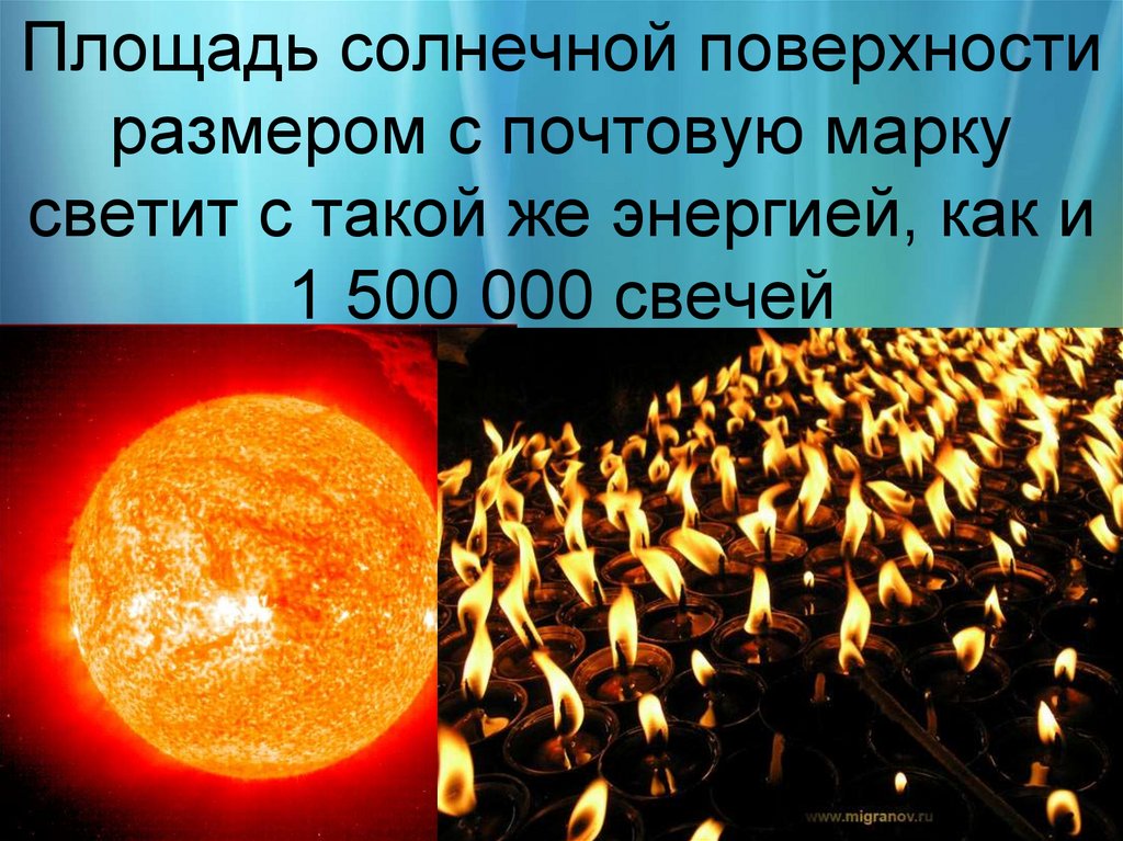 Площадь солнечной поверхности размером с почтовую марку светит с такой же энергией, как и 1 500 000 свечей
