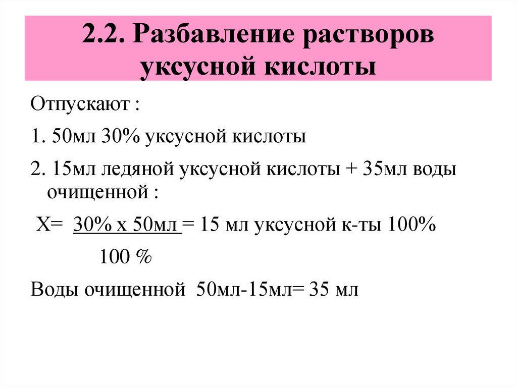 Концентрация растворов уксусной кислоты