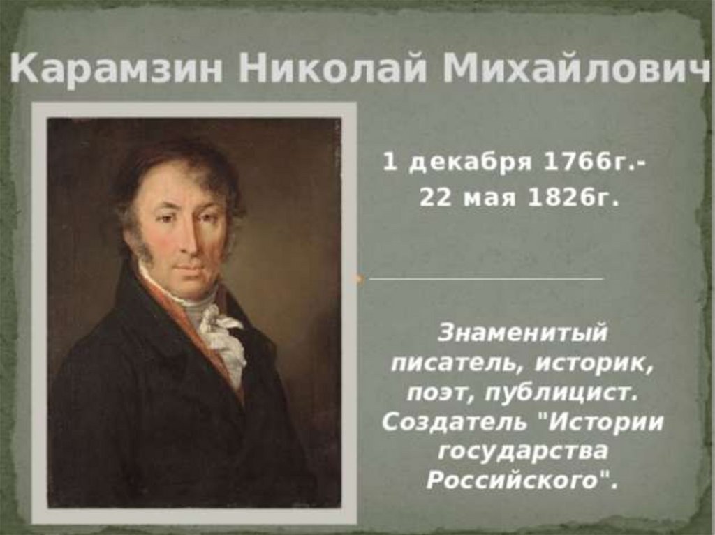 Имена писателей историков. «Портрет историка Николая Михайловича Карамзина» (1818),.