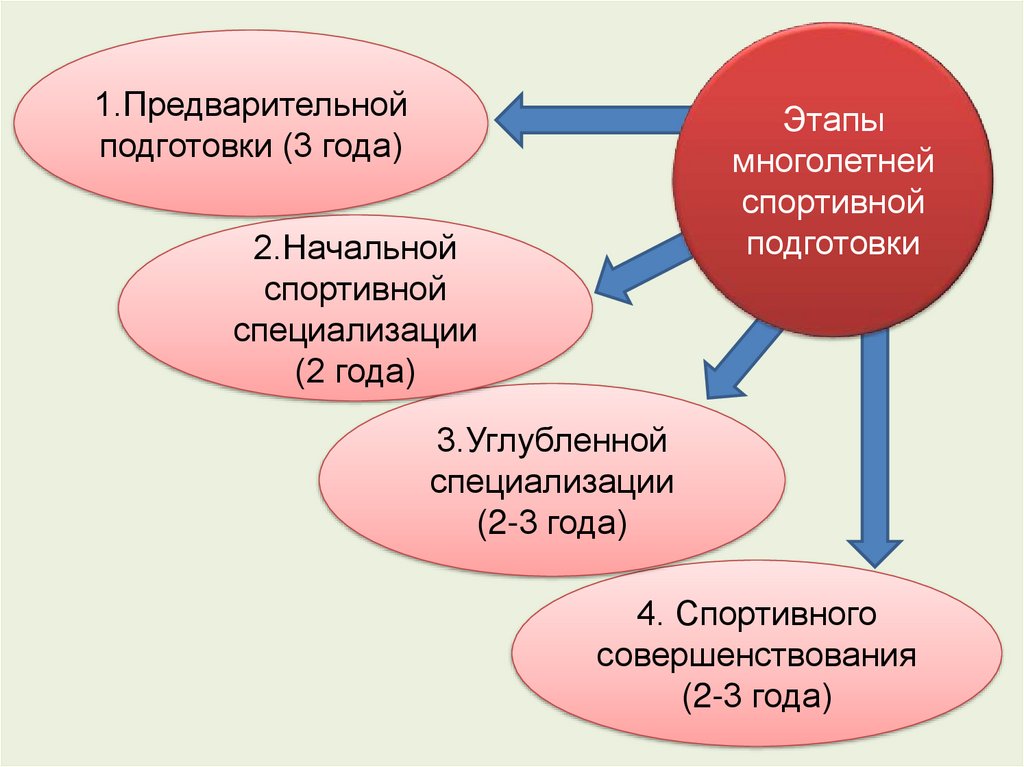 Многолетняя подготовка. Этап спортивной специализации. Этап начальной специализации. Этап углубленной спортивной специализации. Этап начальной подготовки.