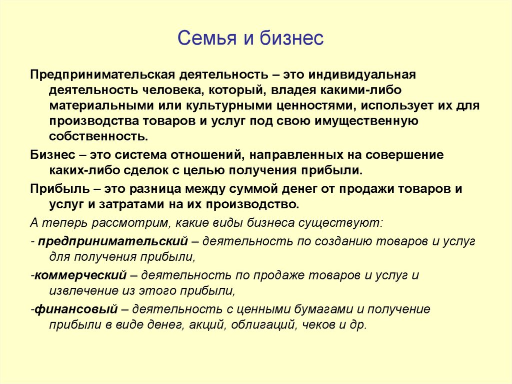 Проект семейный бизнес 8 класс по технологии