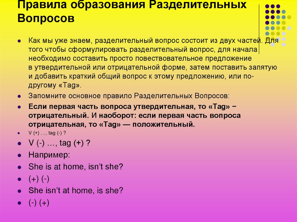 Ответ на вопрос в чем заключается. Разделительный вопрос состоит из 2 частей. Правила образовательного разделительного вопроса. Разделительные вопросы способы образования. Презентация состоящая из вопросов.