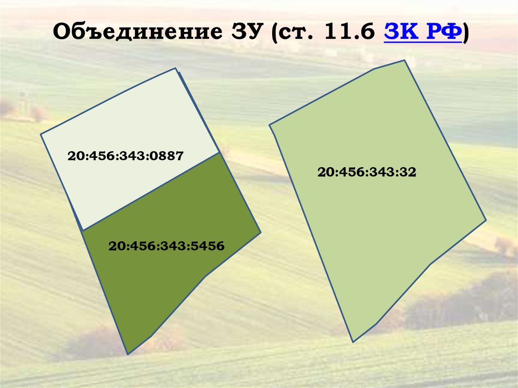 Объединение земельных. Объединение ЗУ. Объединение земельного участка. Объединение ЗУ пример. Ст.11.6 земельного кодекса РФ.