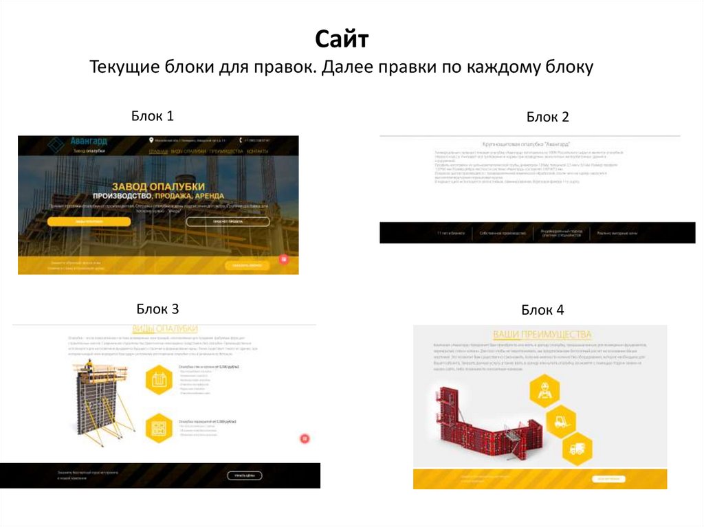 Сайт Текущие блоки для правок. Далее правки по каждому блоку