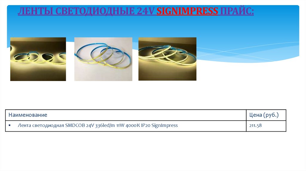 Ленты светодиодные 24V SignImpress Прайс: