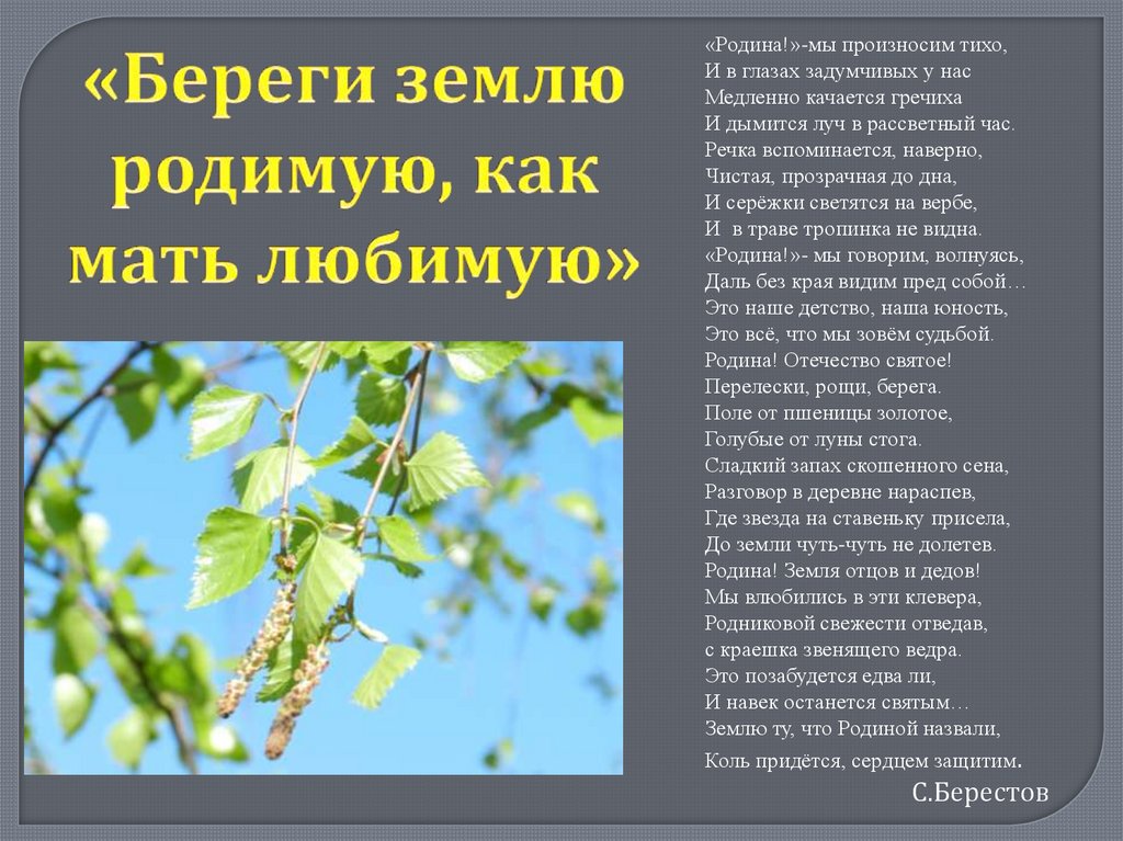 Береги землю родимую как мать любимую презентация 5 класс однкнр береги родимую