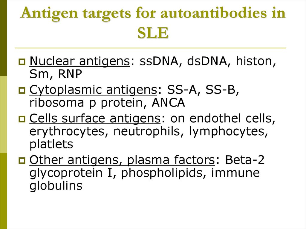 Antigen targets for autoantibodies in SLE