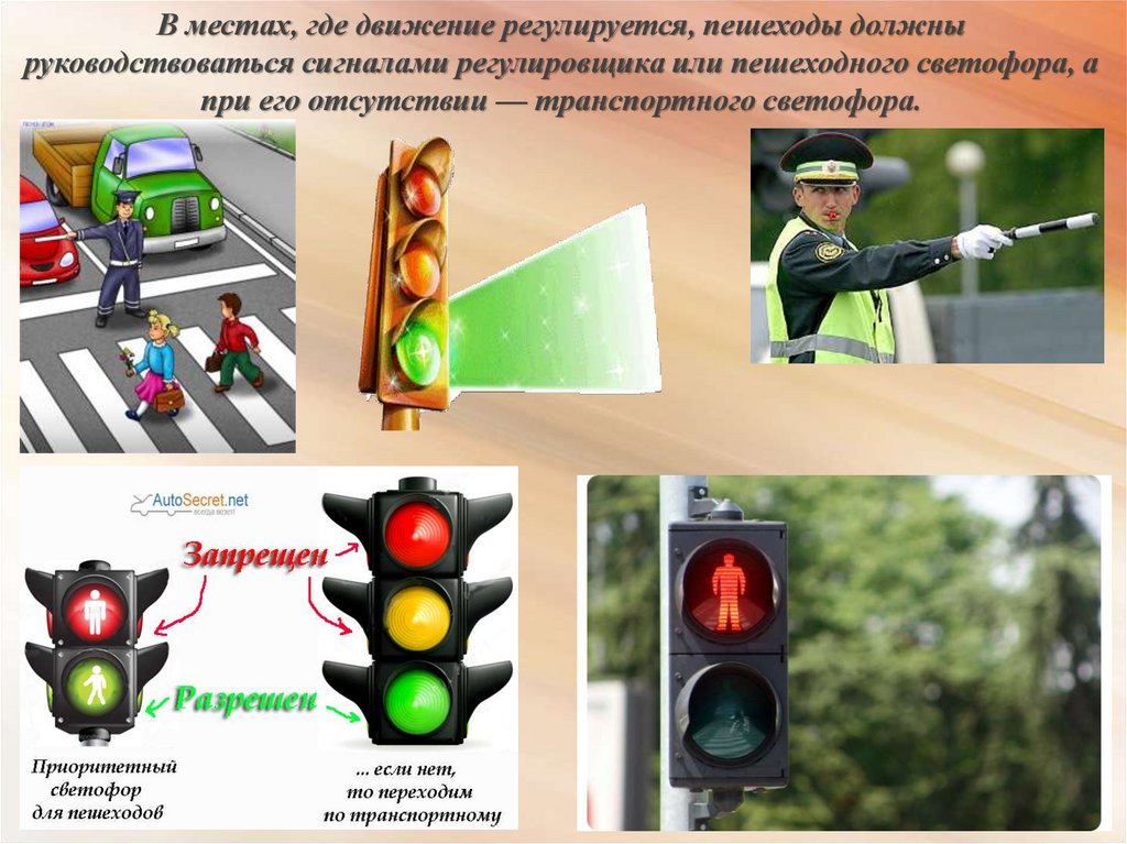 Сигнал для пешеходов. Сигналы светофора для пешеходов. При его отсутствии – транспортного светофора. Сигналы светофора и регулировщика. Регулируемый светофор для пешеходов.