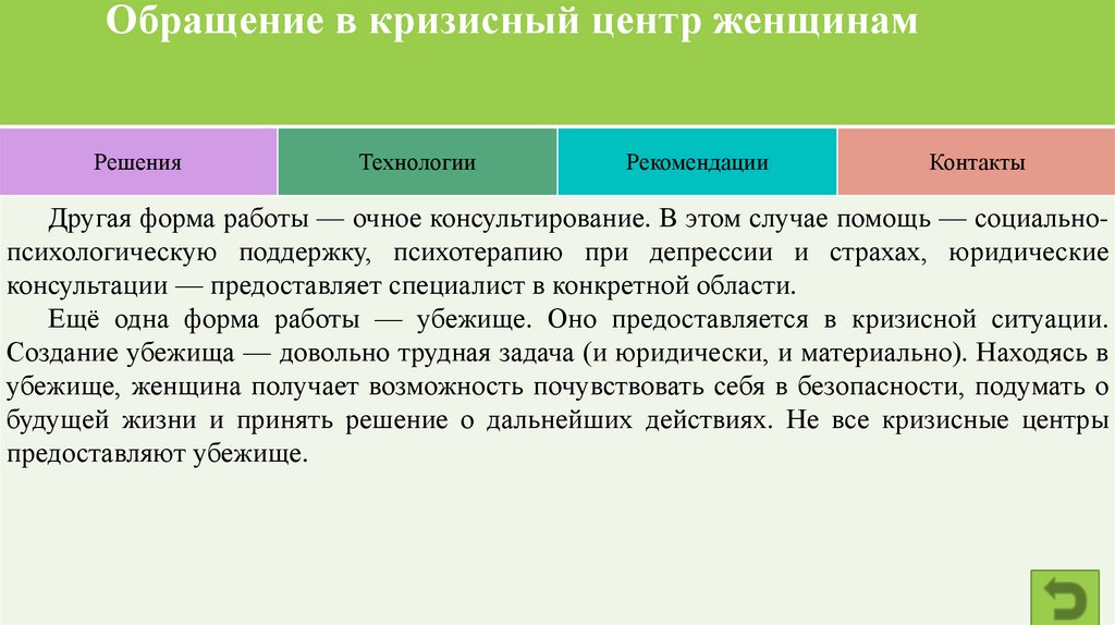 Обращение в кризисный центр женщинам - презентацияонлайн