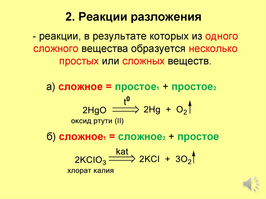 Схема химической реакции разложения