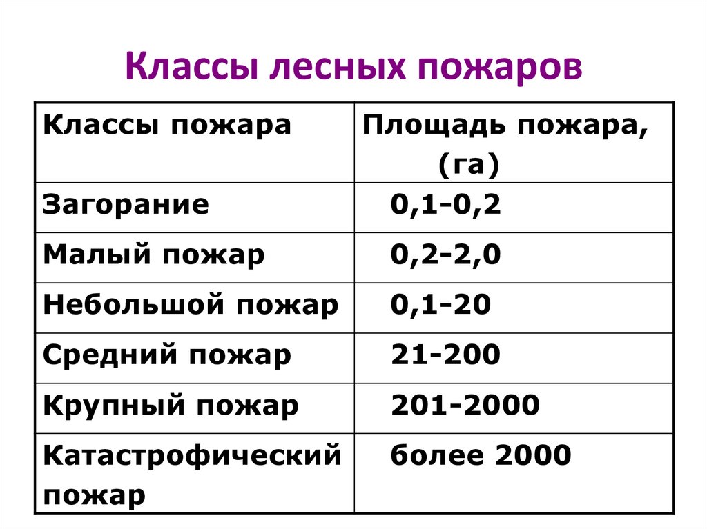 Сколько классов лесных пожаров