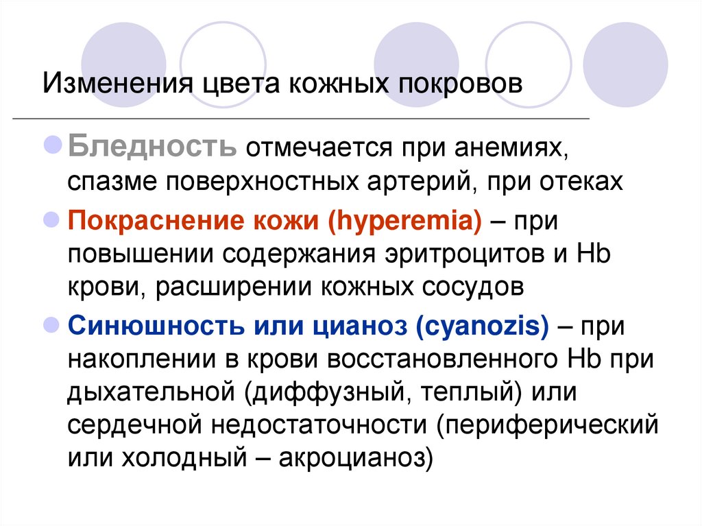 Цвет кожных покровов. Изменение цвета кожных покровов. Субъективный и объективный метод обследования при анемии. Окраска кожных Покрово. Бледность кожных покровов наблюдается при.