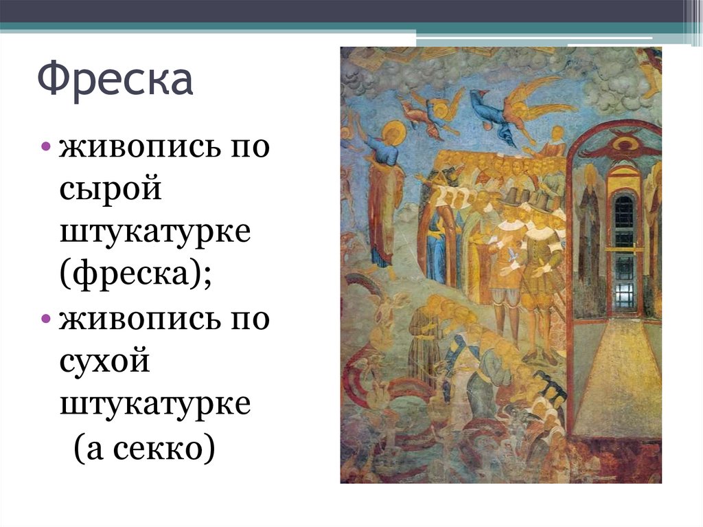 Изображение на церковных стенах написанное водяными красками по сырой штукатурке называется