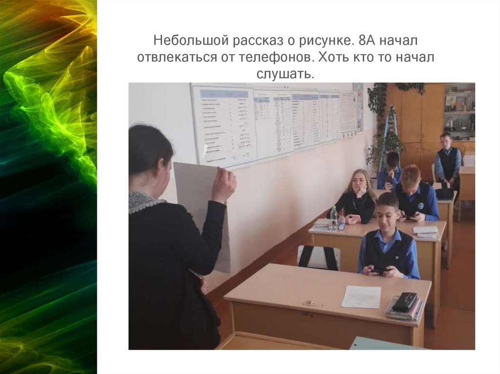 Небольшой рассказ о рисунке. 8А начал отвлекаться от телефонов. Хоть кто то начал слушать.