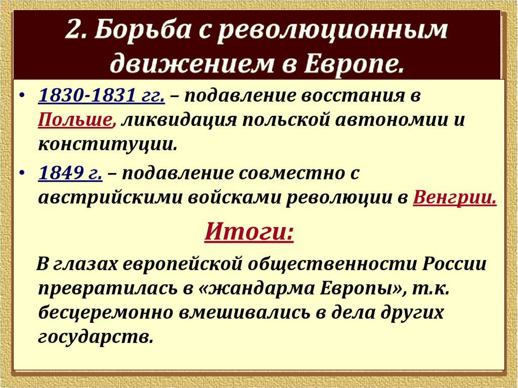 Революция в западных странах. Борьба с революционным движением в Европе. Революции в Европе при Николае 1. Борьба с революциями в Европе.