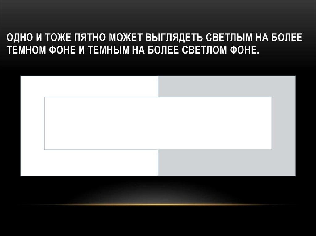 Одно и тоже пятно может выглядеть светлым на более темном фоне и темным на более светлом фоне.