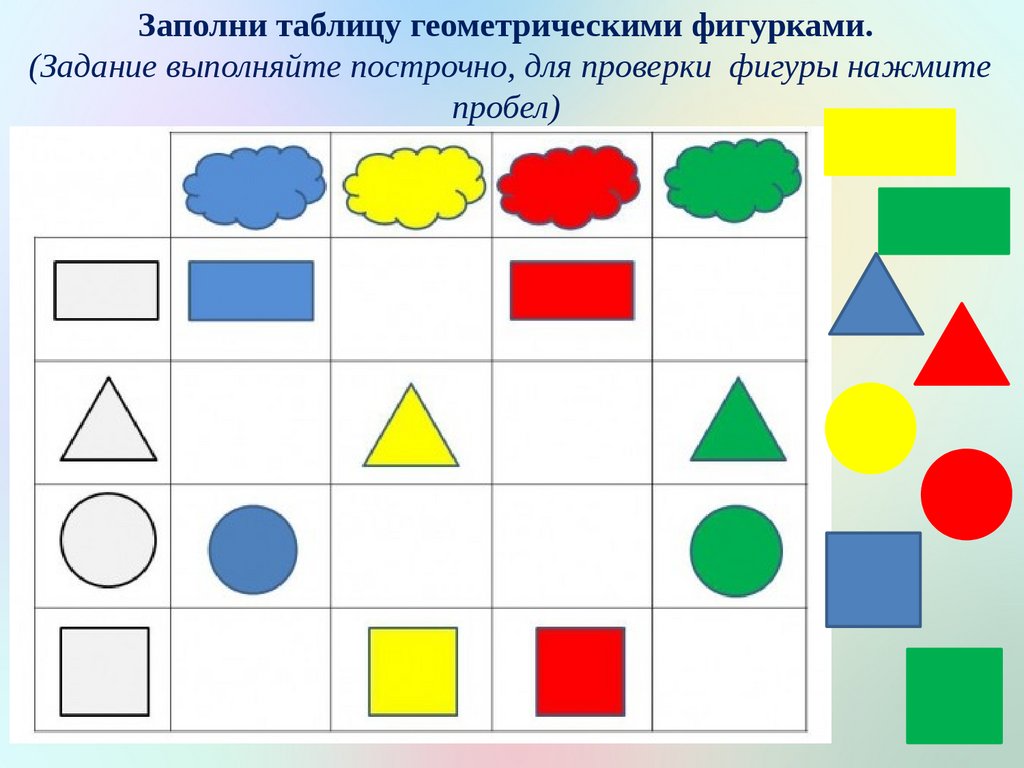 Цвет размер. Таблица геометрических фигур. Таблица с геометрическими фигурами для дошкольников. Задания с фигурами. Геометрические фигуры цвет форма размер.