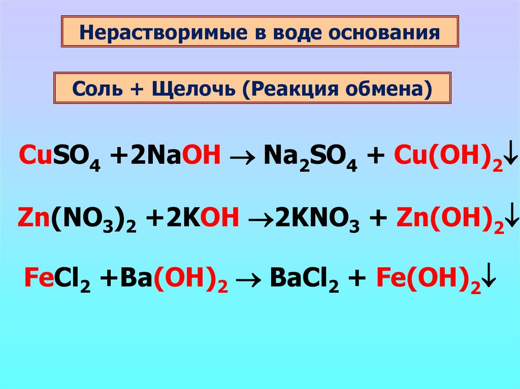 Свойства оснований металлов